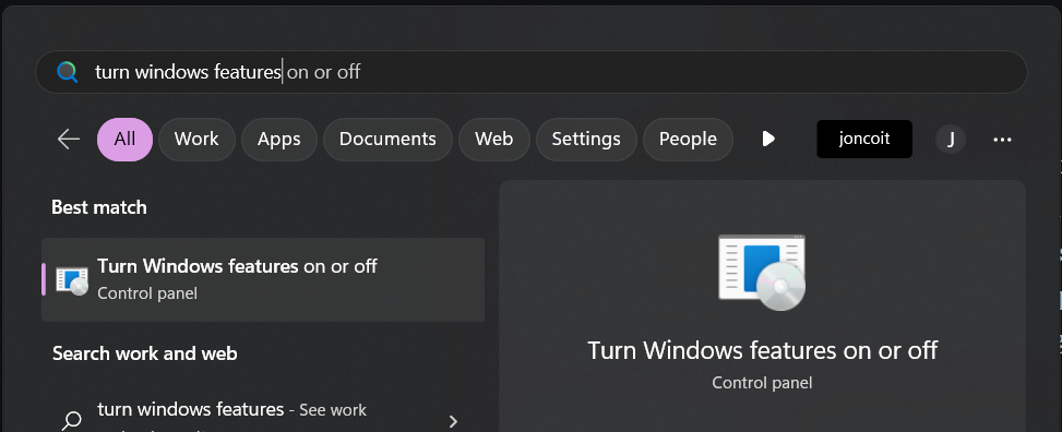 Turn Windows features on or off.